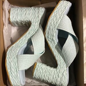 Elegant Light Blue Woven Wedge Sandals